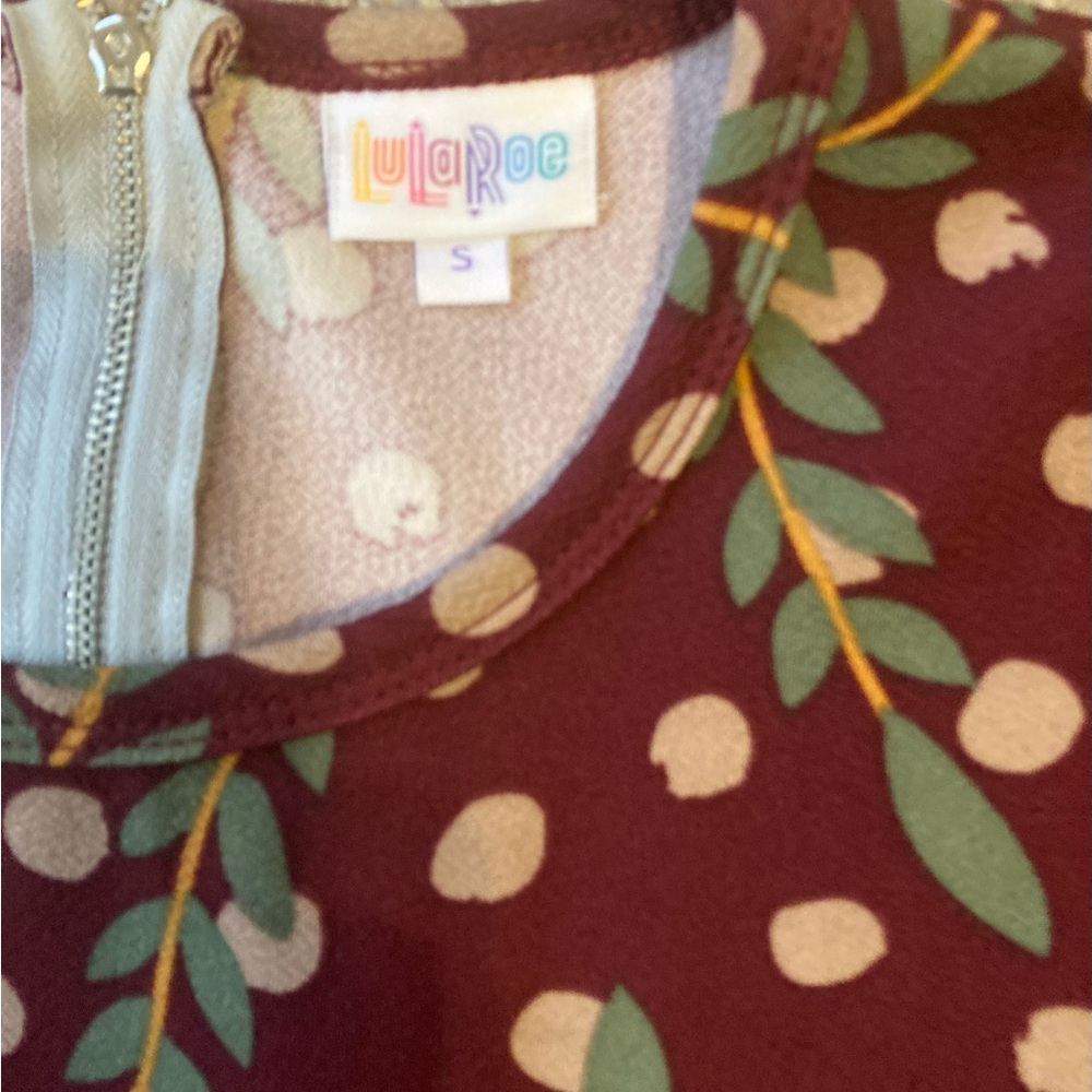 LuLaRoe Maroon Dress with Leaf Pattern